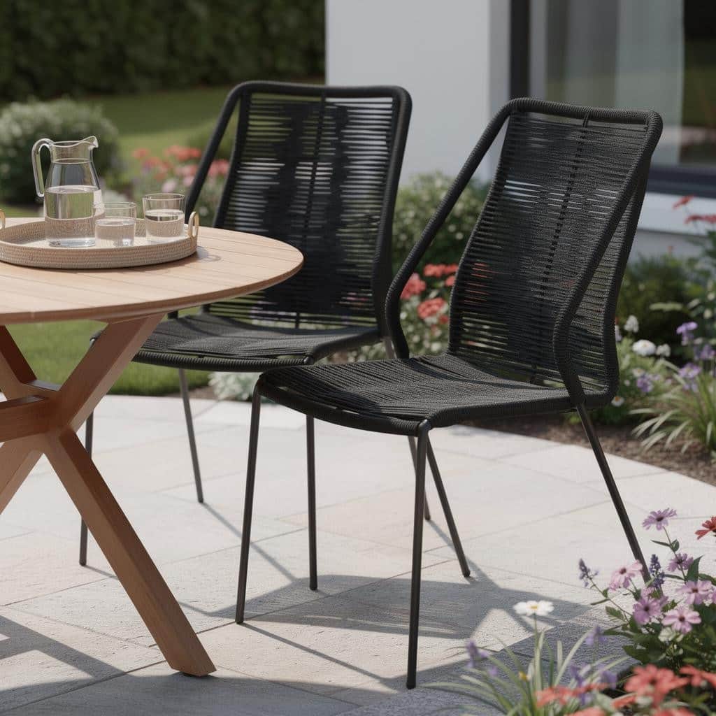 Set of Two 22" Black Metal Outdoor Dining Chair