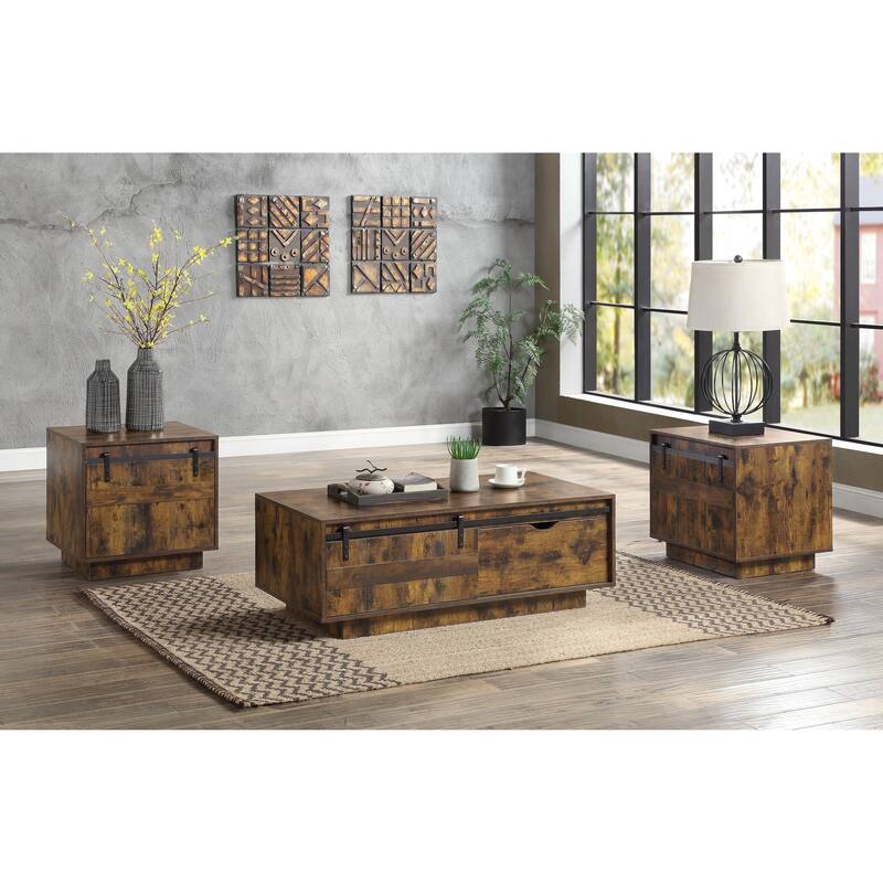 Chickanaw Rustic Oak Coffee Table with Sliding Barn Door