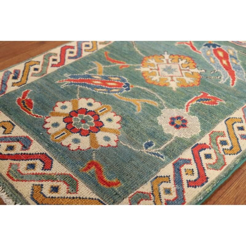 Green Kazak Foyer Rug Handmade Traditional Wool Carpet - 2'0"x 3'0"