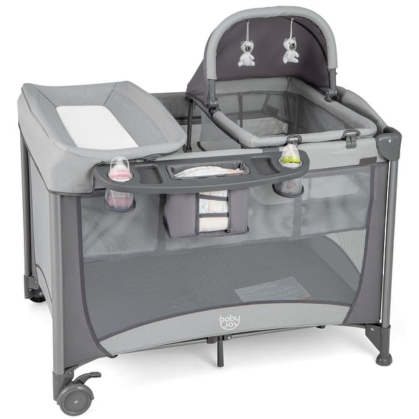 slide 2 of 10, Babyjoy 5 in 1 Portable Baby Playard Nursery Center with Cradle & - See Details Grey - See Details - Metal
