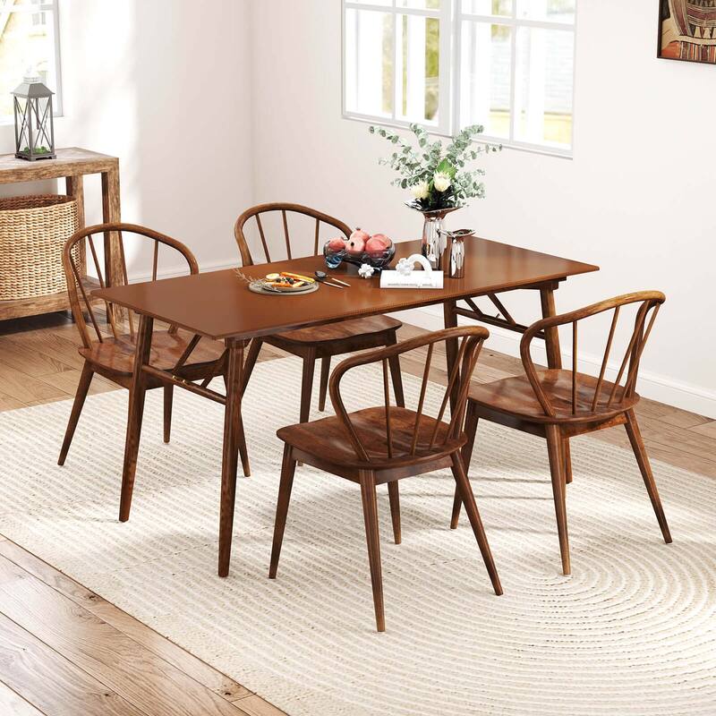 Costway Wooden Dining Chair Set of 2/4 with High Spindle Back Rubber