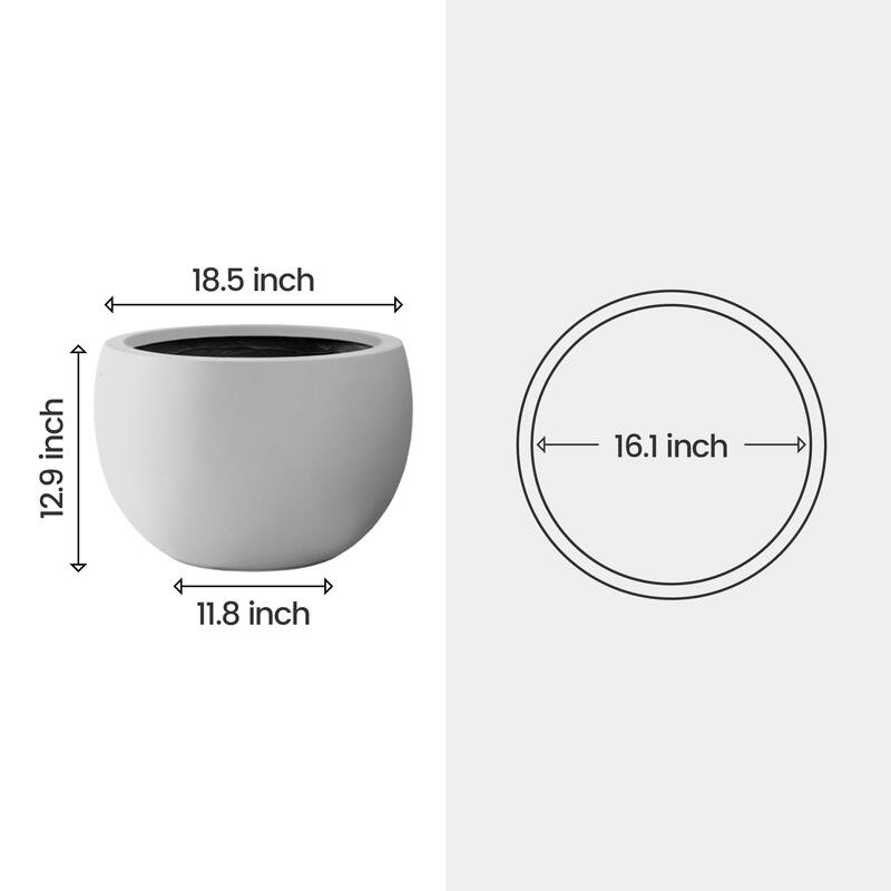 Plantara 20" D Round Solid White Concrete Planter pot, Outdoor Planter with Drainage Hole, Modern Flower pot for Home