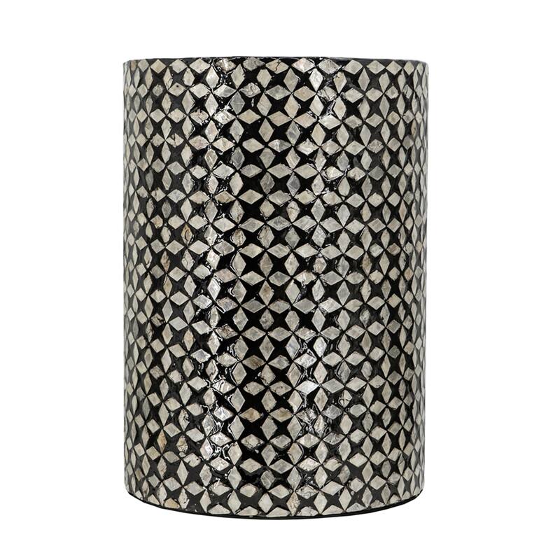 Geometric Capiz Inlay Accent Stool - 19.75" - Black
