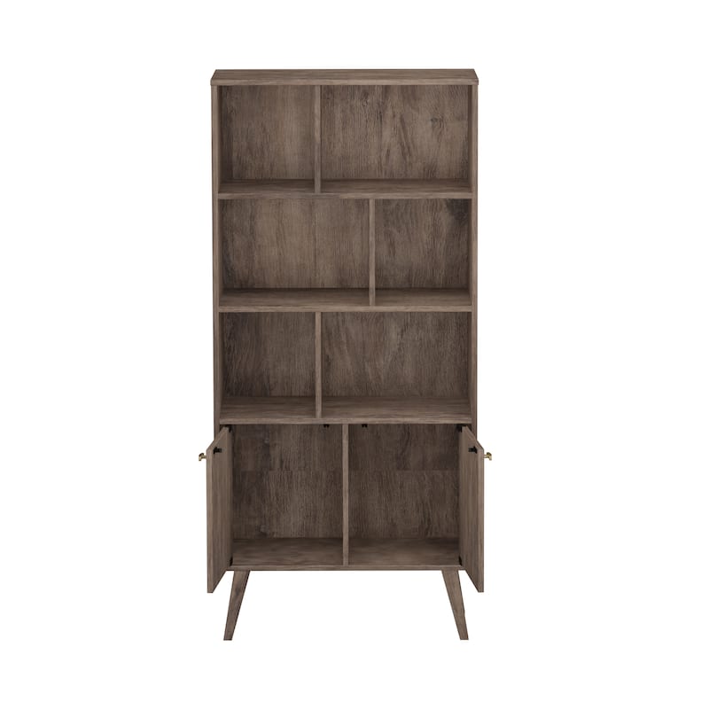 Prepac Milo Mid-Century Modern Bookcase with Six Shelves and Two Doors - 29 in. W x 62.25 in. H x 12 in. D