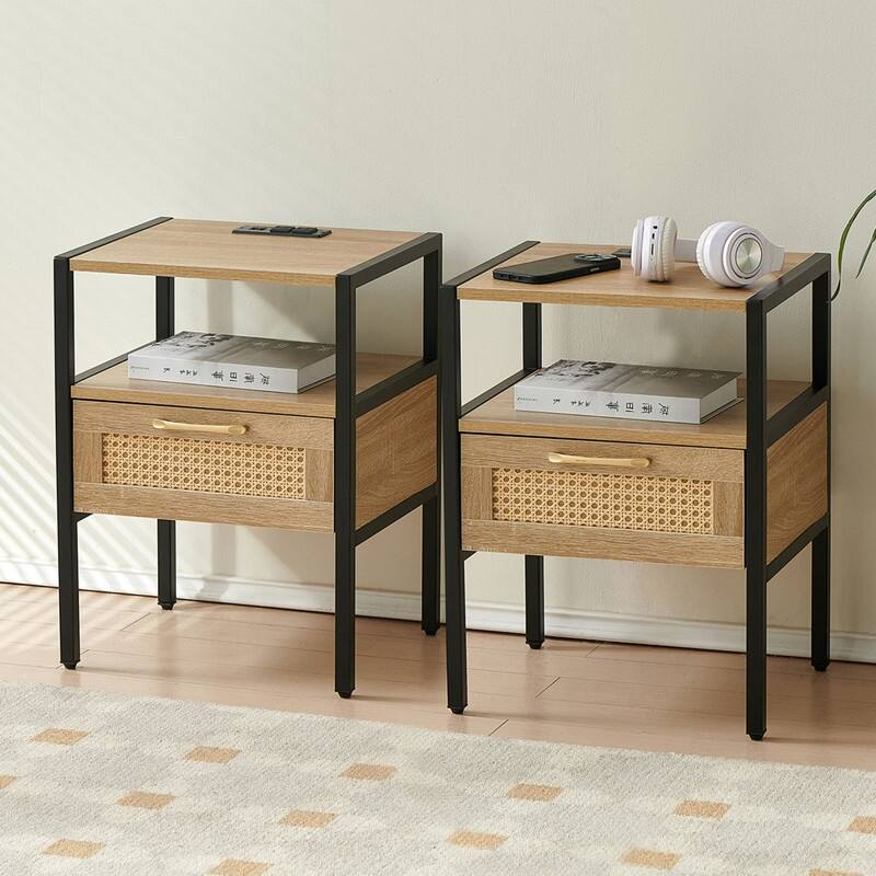 1-Piece or 2-Piece 15.75" Rattan Side Table