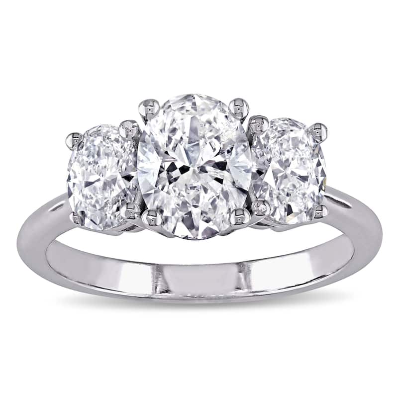 Miadora Signature Collection 18k White Gold 1 1/2ct TDW Certified 3-Stone Oval Shape Diamond Engagement Ring (H-I, SI2-I1) (IGI)