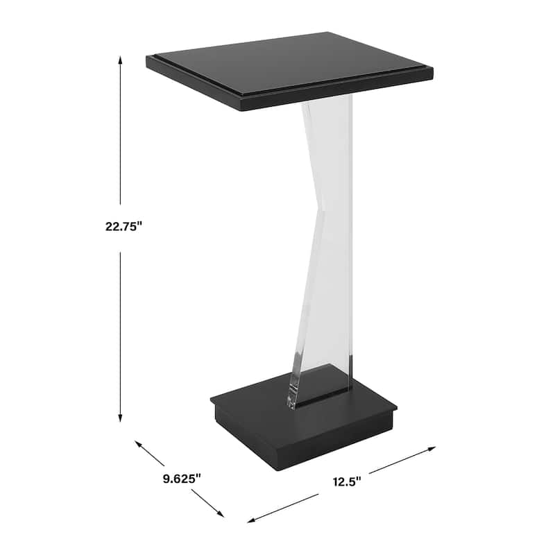 Glass Top Accent Table with Angular Leg - 22.75" - Black and Clear