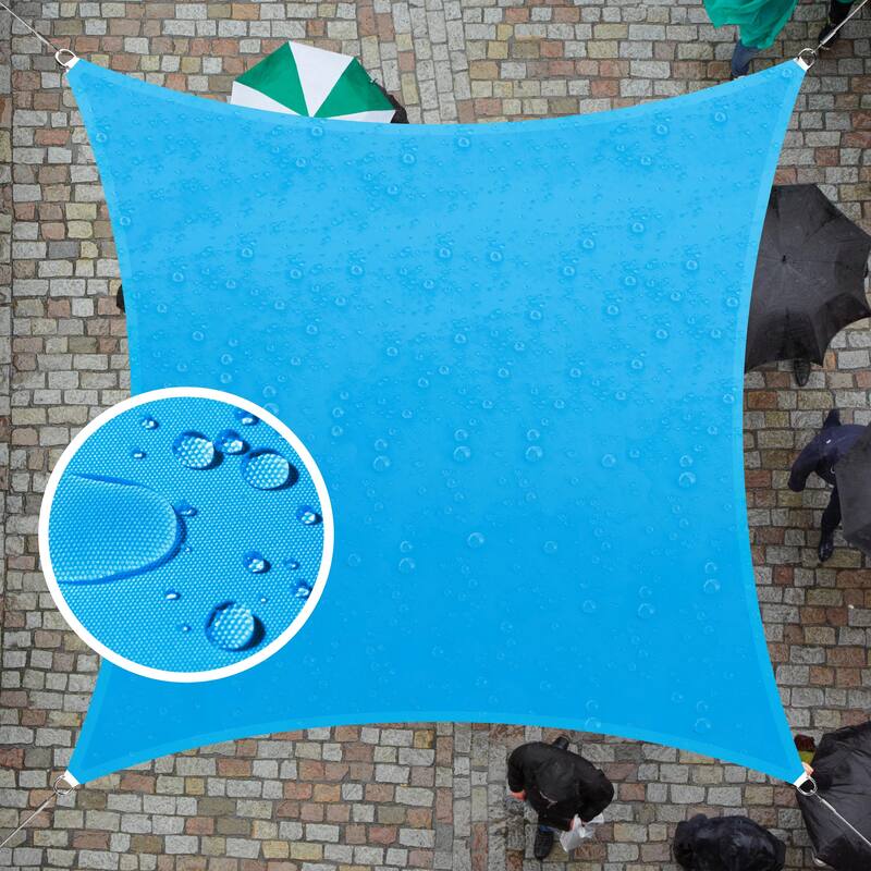 ColourTreeUSA Square Waterproof Sun Shade Sail HDPE Mesh Fabric Screen Canopy UV Block 220 GSM - 9.5' x 9.5' - Blue