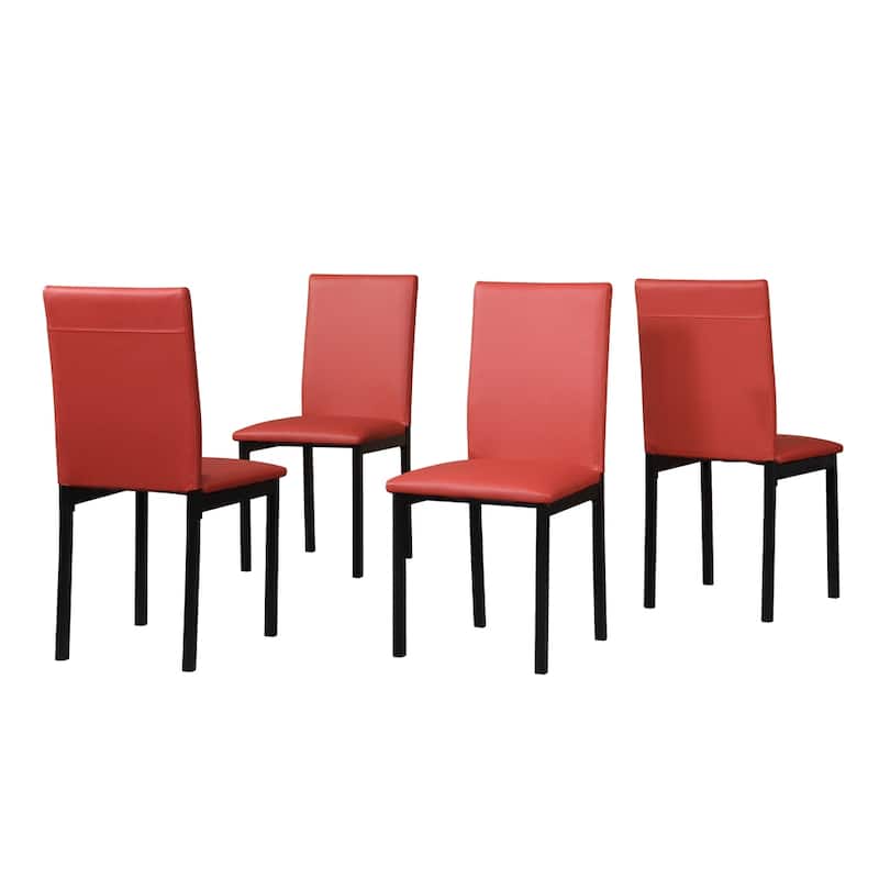 Faux Leather Seat Metal Frame Dining Chairs, Set of 4, Black/Red