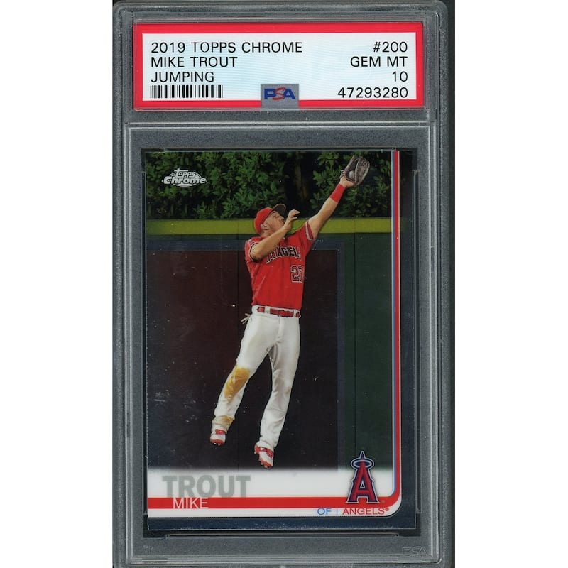 Mike Trout 2019 Topps Chrome Jumping Baseball Card #200 Graded PSA 10 GEM MINT - 8'6" x 11'6"