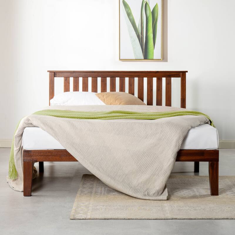 Solid Wood Platform Bed with Paneled Headboard Multiple Colors