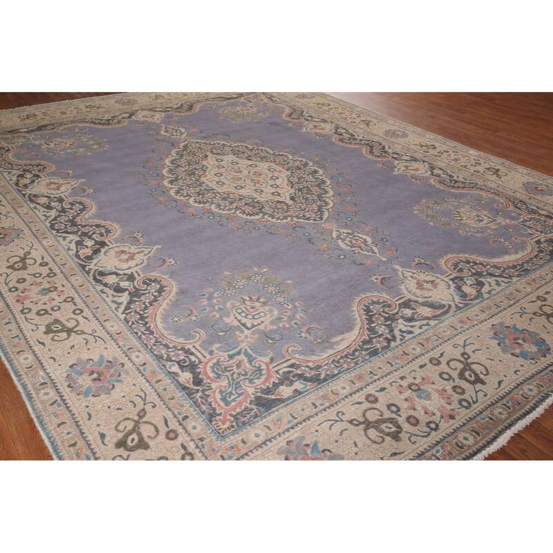 Purple Tabriz Vintage Persian Rug Handmade Wool Carpet - 9'8" x 12'8"