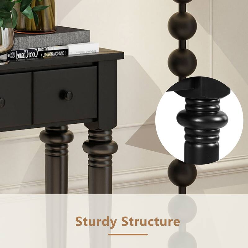 59" Retro Console Table with Open Shelf and 4 Drawers