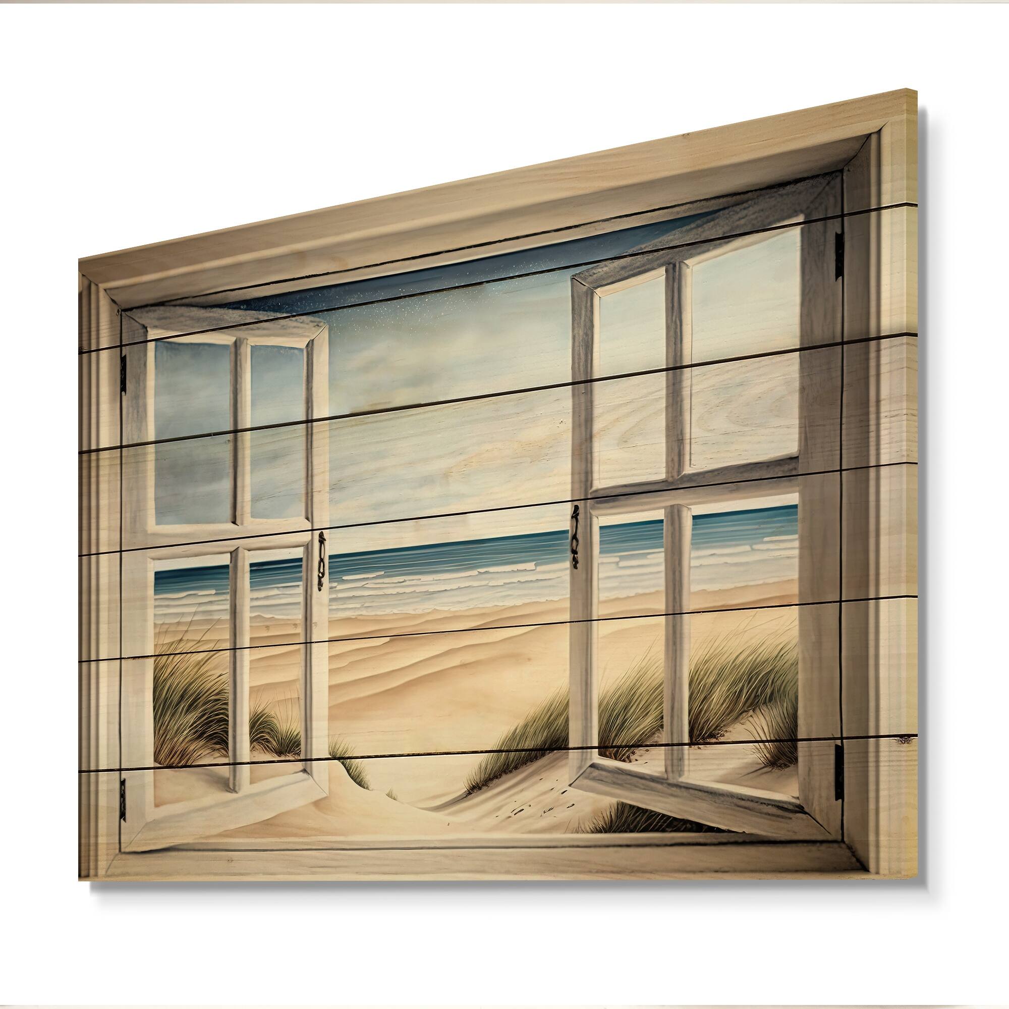 Designart 'Window To The Beach IV' Beach Wood Wall Art Natural Pine