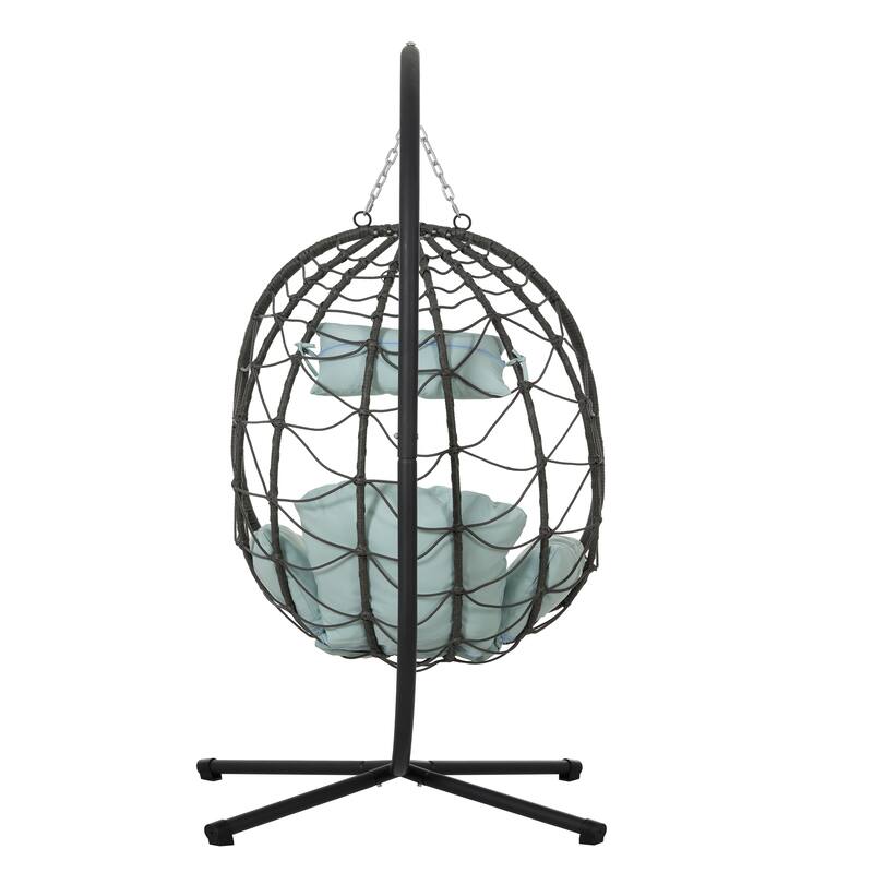 Hanging Egg Chairs Hammock Chairs with Stand, Hanging Basket Swing Lounge Chair with Cushion and Headrest, Outdoor Wicker Chair