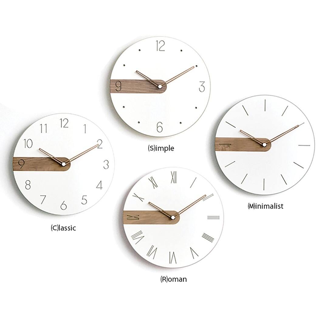 Curata White Acrylic with Walnut Accent Quartz Wall Clock with Silent