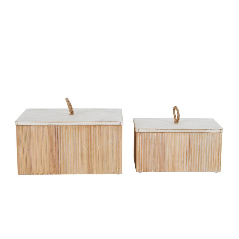 Brown or Cream Wooden Box with White Washed Wood Lids (Set of 2)