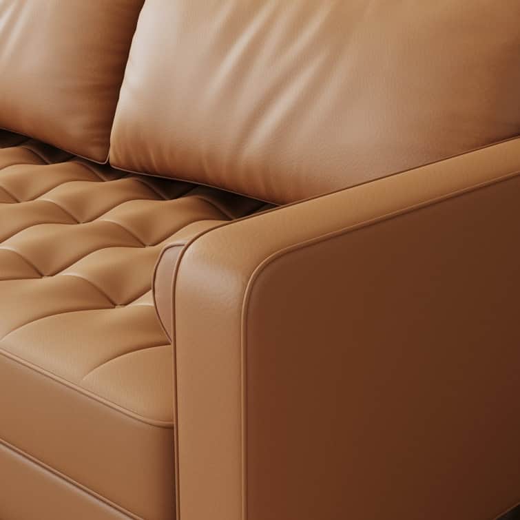 Stateside Mid-Century Square Arm Leather Covered Loveseat Sofa 59''