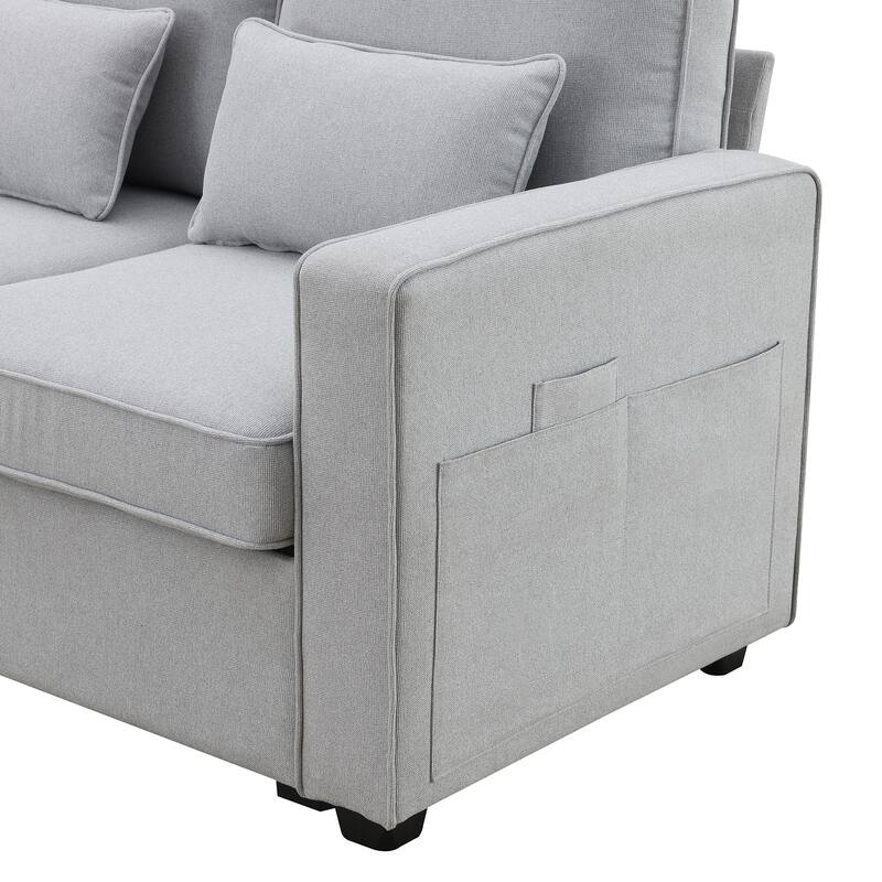 Modern 104" 4-Seat Linen Fabric Couch with Storage Pockets and Pillows, Ideal for Living Rooms, Apartments, Offices