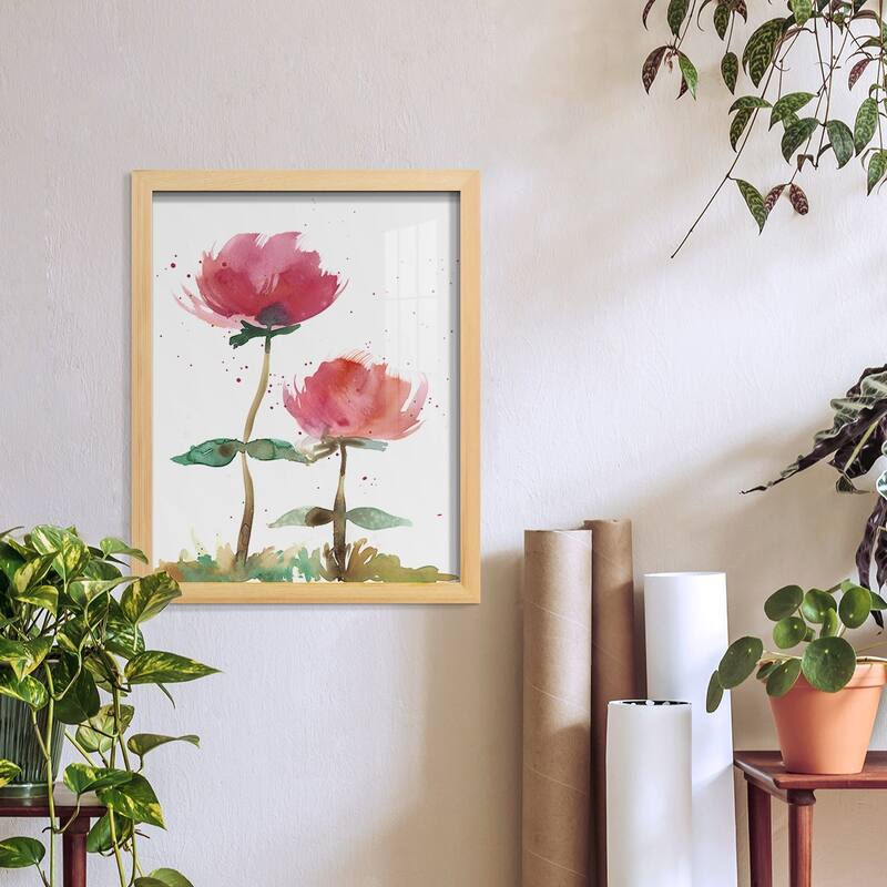 Pink Fleurs I -Framed Print w/glass-Cherry Red