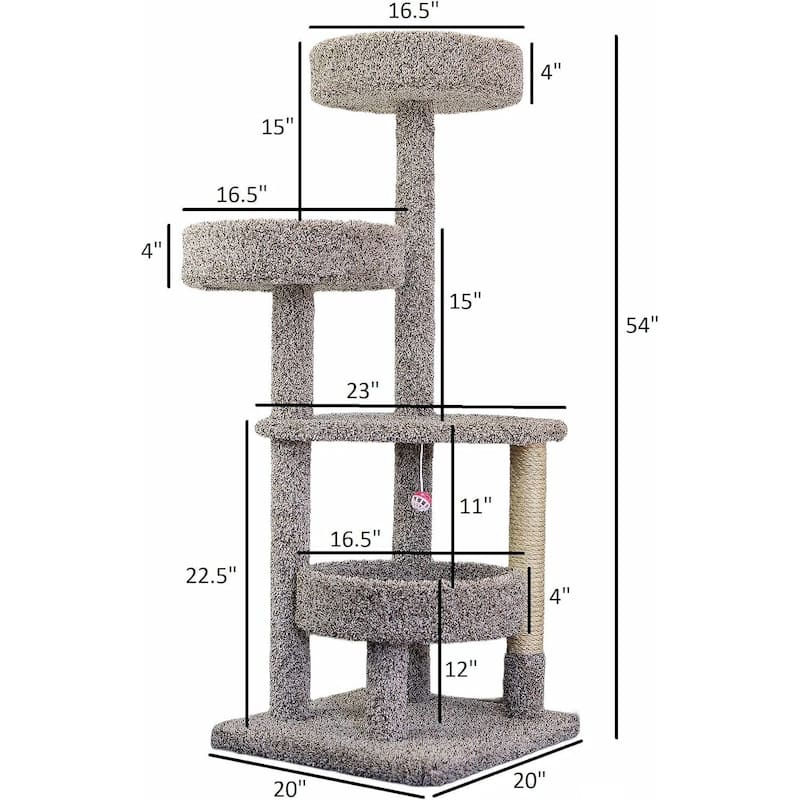 5-Level Solid Wood Cat Tower with Spacious Round Bed, Hammock Perches, Sisal Rope Posts and Play Toy for Indoor Cats