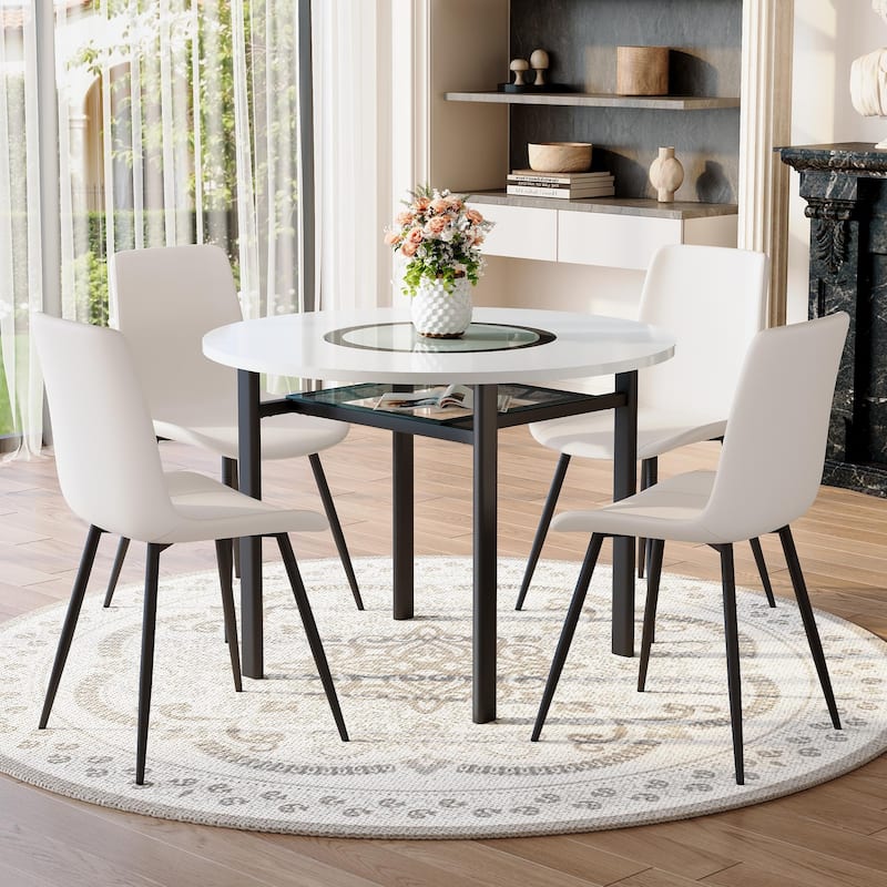 5-Piece Dining Table Set for 4, Kitchen Table Chairs Set of 4, Dining Room Table with Lower Shelf, 4 Chairs for Small Space