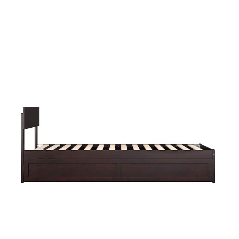 Twin XL Bed with Trundle - Extra Long Platform Bed Frame - Espresso Finish
