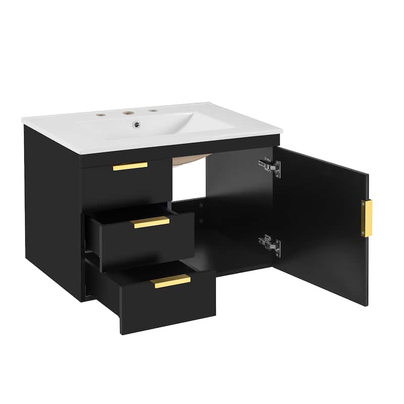 30" Wall Mounted Bathroom Cabinet with Integrated White Ceramic Sink - 30'' x 18.4'' x 20''