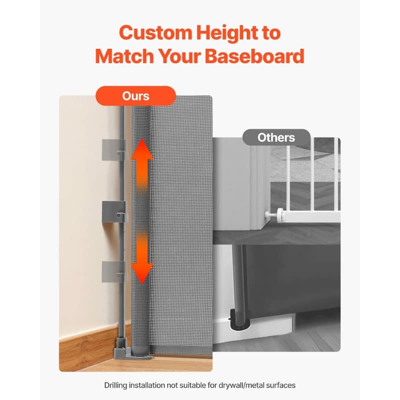 Retractable Baby Gate with Escape-Proof Bottom Hook and Mesh Design for Kids and Pets Safety