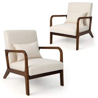 Costway 1PC/2PCS Modern Accent Chair Leisure Armchair with Rubber Wood - See Details
