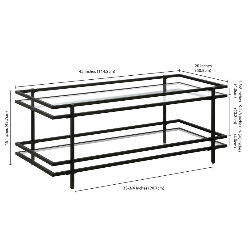 45 Inch Glass Coffee Table with Steel Frame and Shelf for Living Room - 45” x 20” x 18”