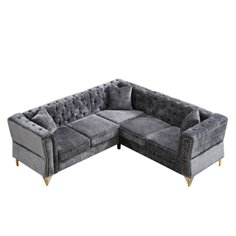 Grey 81.5'' L-Shaped 5-Seater Chenille Sectional Sofa with 3 Cushions, Stylish Corner Couch for Living Room, Bedroom