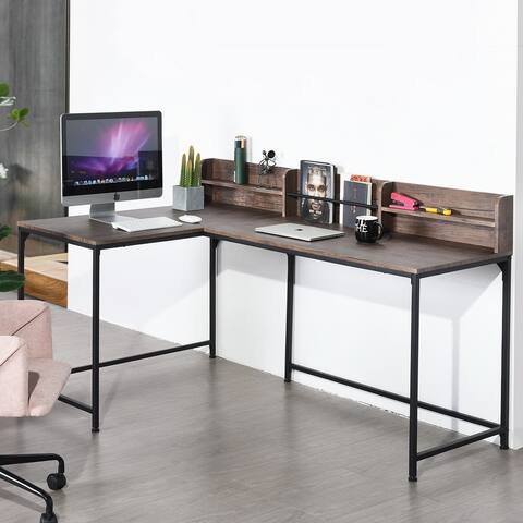 L-Shaped Computer Desk Corner with Shelves