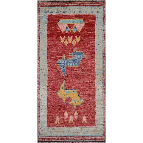 Tribal Moroccan Hallway Rug Runner Hand-knotted Wool Carpet - 3'0" x 6'6"