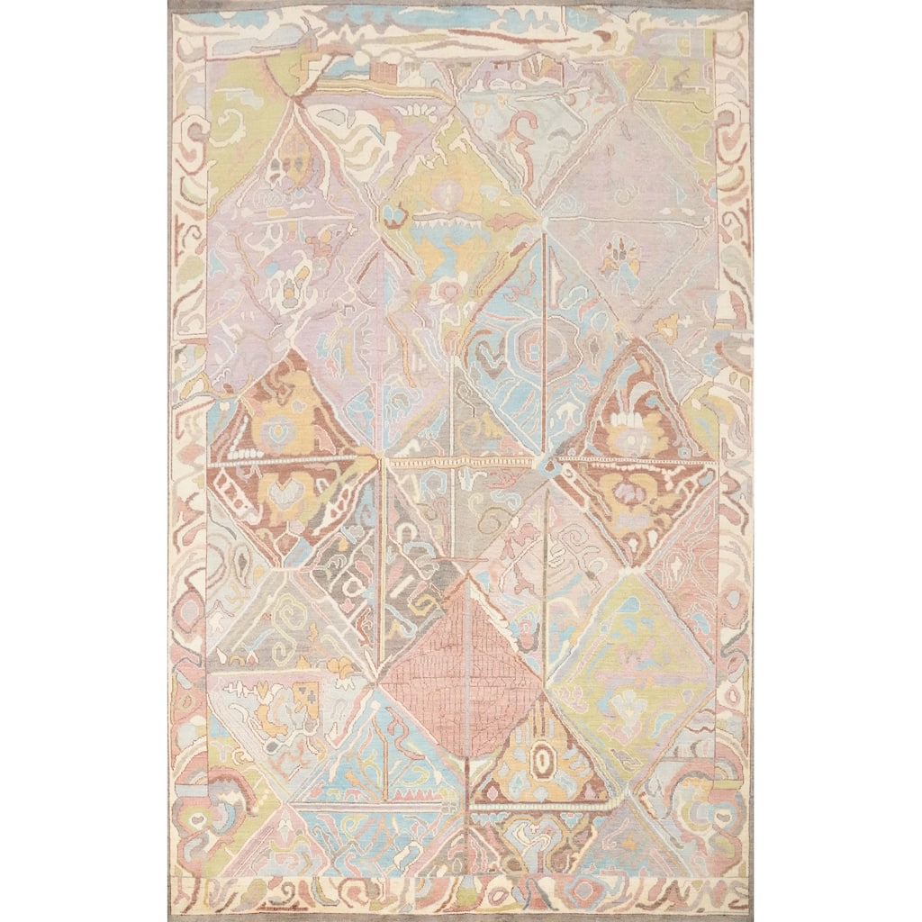 Hand Knotted Oriental 100% Wool Carpet Transitional Geometric Multi-Colored Oushak Area Rug - 12' 10'' X 9' 11''
