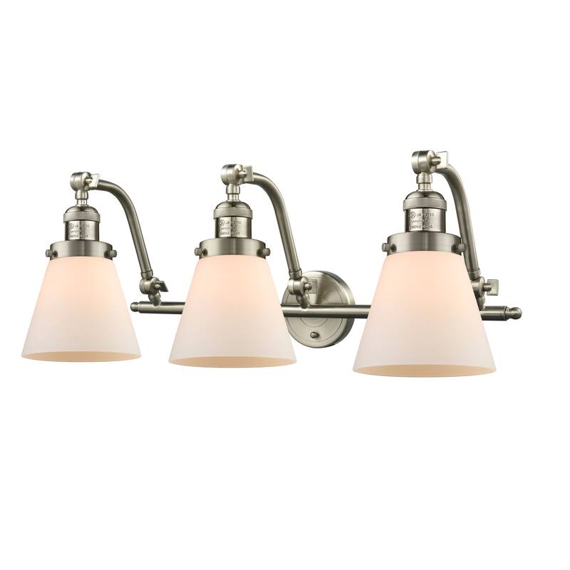 Innovations Lighting Small Cone 3 Light 28" Wide Bathroom Vanity Light - Satin Brushed Nickel / Matte White Cased