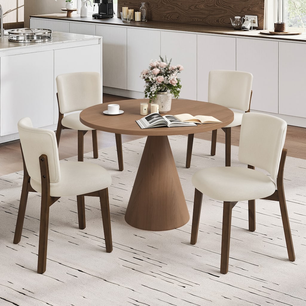 Fabric Upholstered Dining Chairs Set of 2/4 with Wooden Legs, Modern Kitchen Dining Chairs with Back, Walnut Flaxen