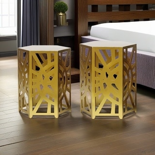 Adeco Set of 2 Hexagon Metal Nesting Side End Tables Set