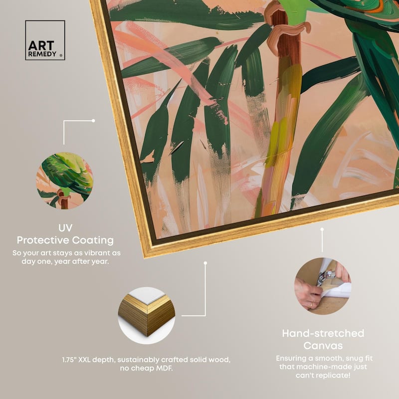 Coral and Green Parrot Canvas by Art Remedy