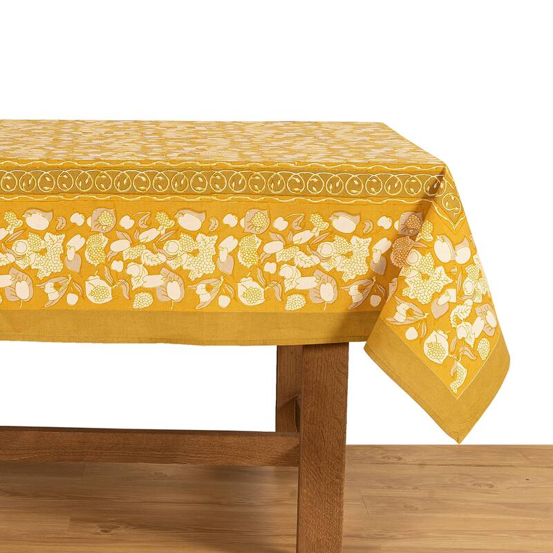 Couleur Nature Forest Harvest Tablecloth - Grey/Mustard - 71" x 142"