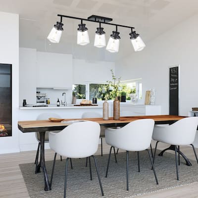 5-Light Black Wall Sconce with Clear Glass Shades