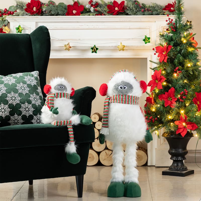 Glitzhome Fabric Christmas Yeti Snowman Highland Cow Shelf Sitters or Standing Figurines Decor