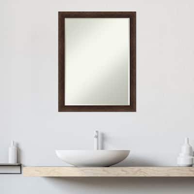 Warm Walnut Narrow Half-Inch-Beveled Wood Bathroom Wall Mirror - Warm Walnut Narrow - Glass Size 18x24