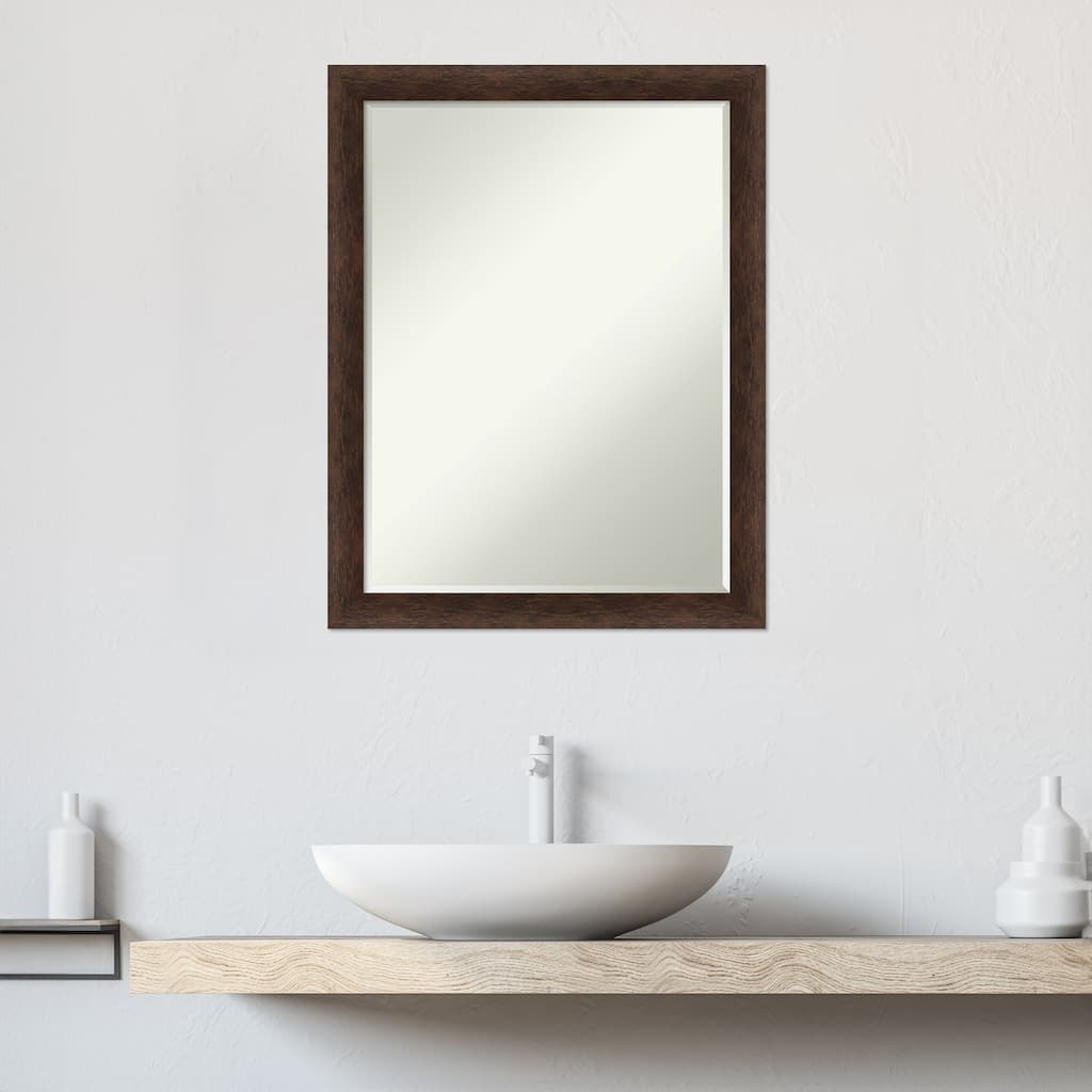Warm Walnut Narrow Half-Inch-Beveled Wood Bathroom Wall Mirror - Warm Walnut Narrow - Glass Size 18x24