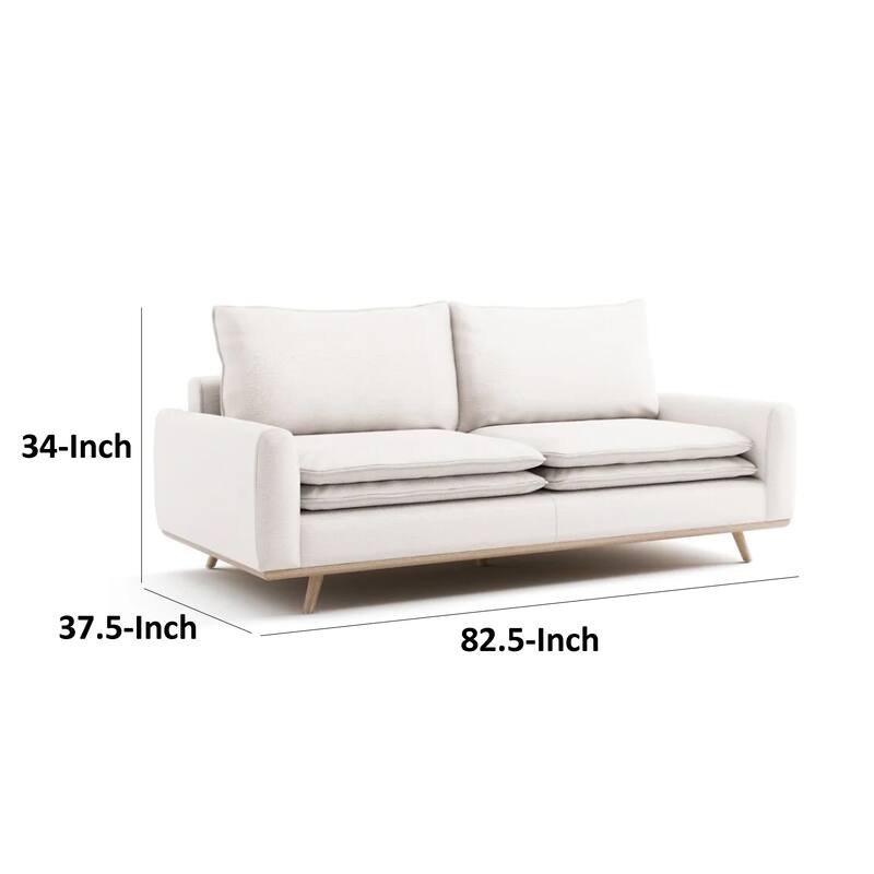 Yaana Sofa with Feather Blend Pillows, Oak Brown Wood, White 83 Inch