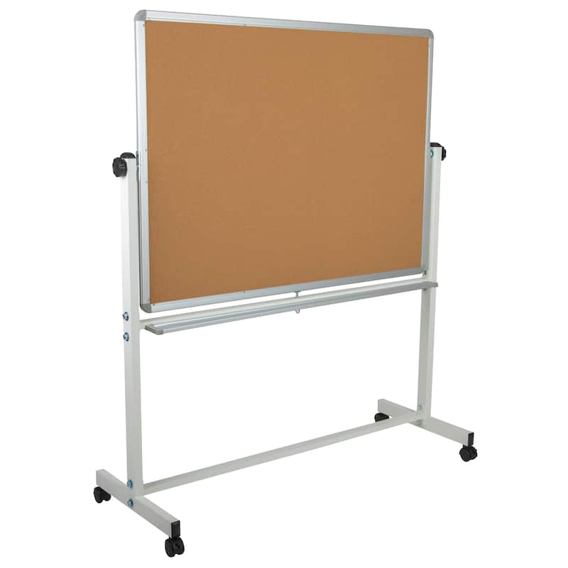 Reversible Mobile Cork Bulletin & White Board with Pen Tray