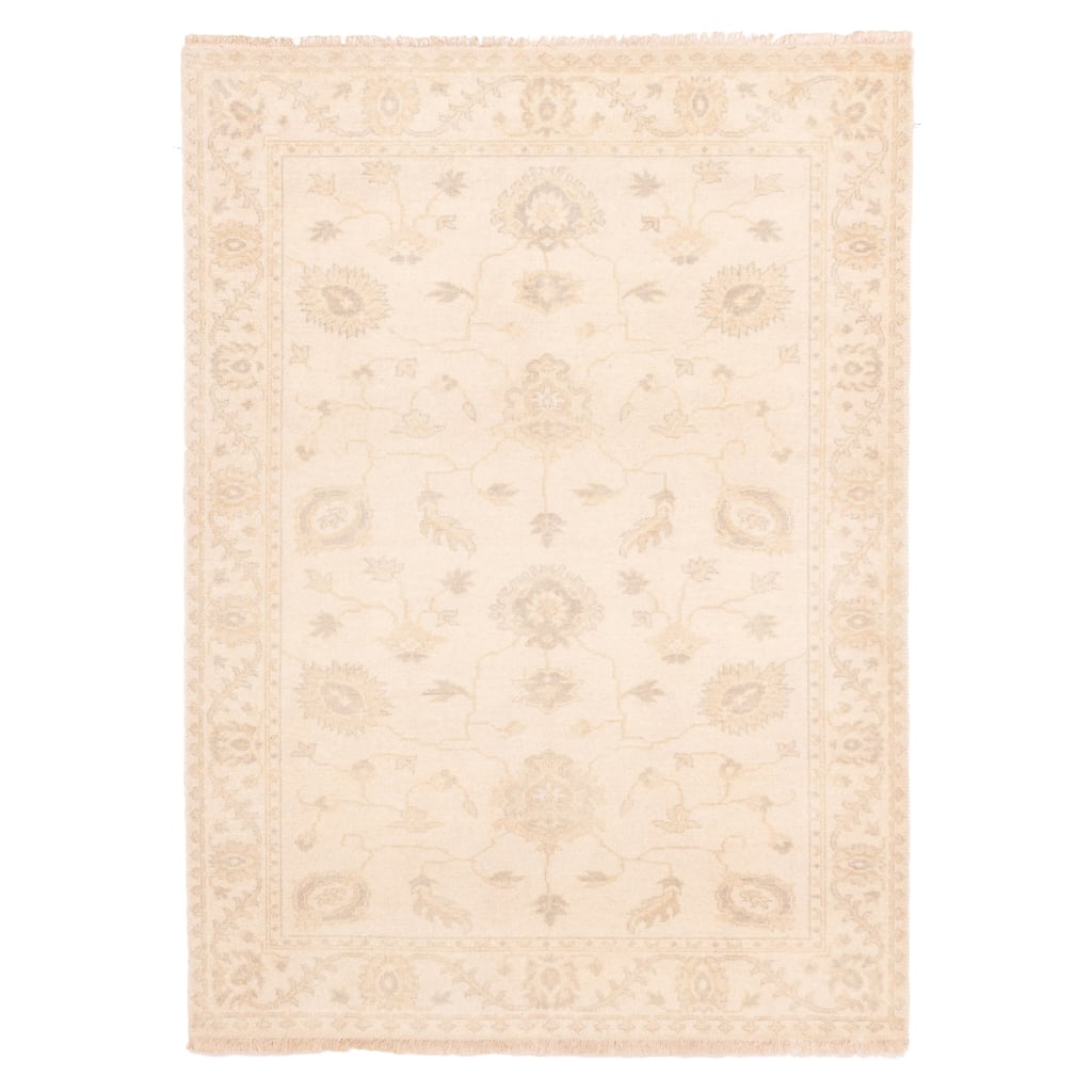 ECARPETGALLERY Hand-knotted Finest Oushak Cream Wool Rug - 4'2 x 5'11