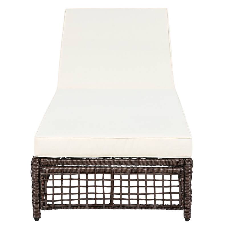 Rattan Lounge Chair w/ 5 Position Backrest,Cushion, Wheels (Set of 2)