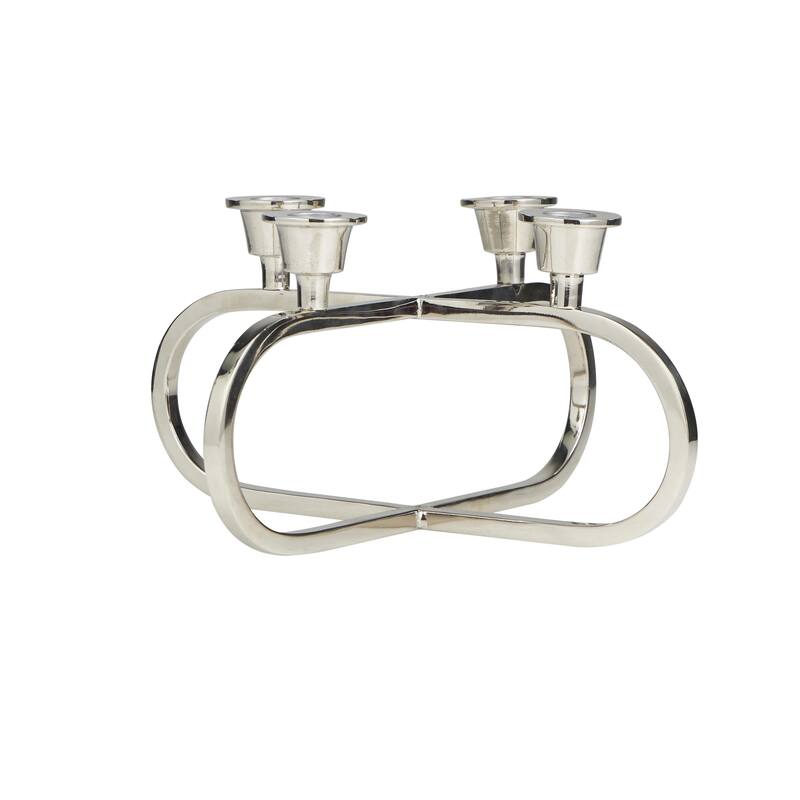 Stainless Steel Metal Geometric Overlapping Oval Candelabra - Silver - CosmoLiving by Cosmopolitan