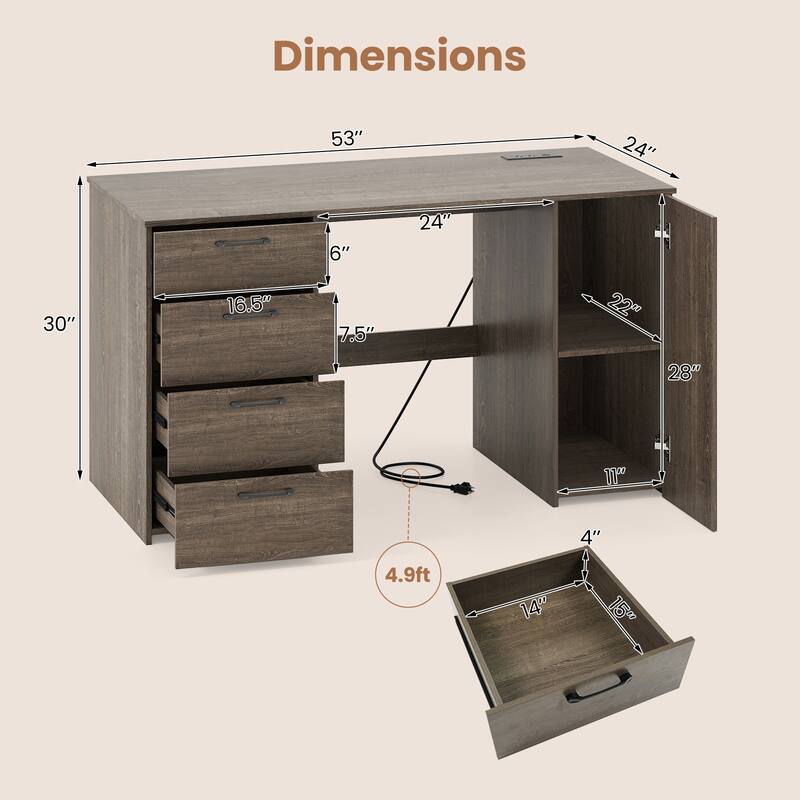 Costway 53" Computer Desk with Power Outlets Large Executive Desk with
